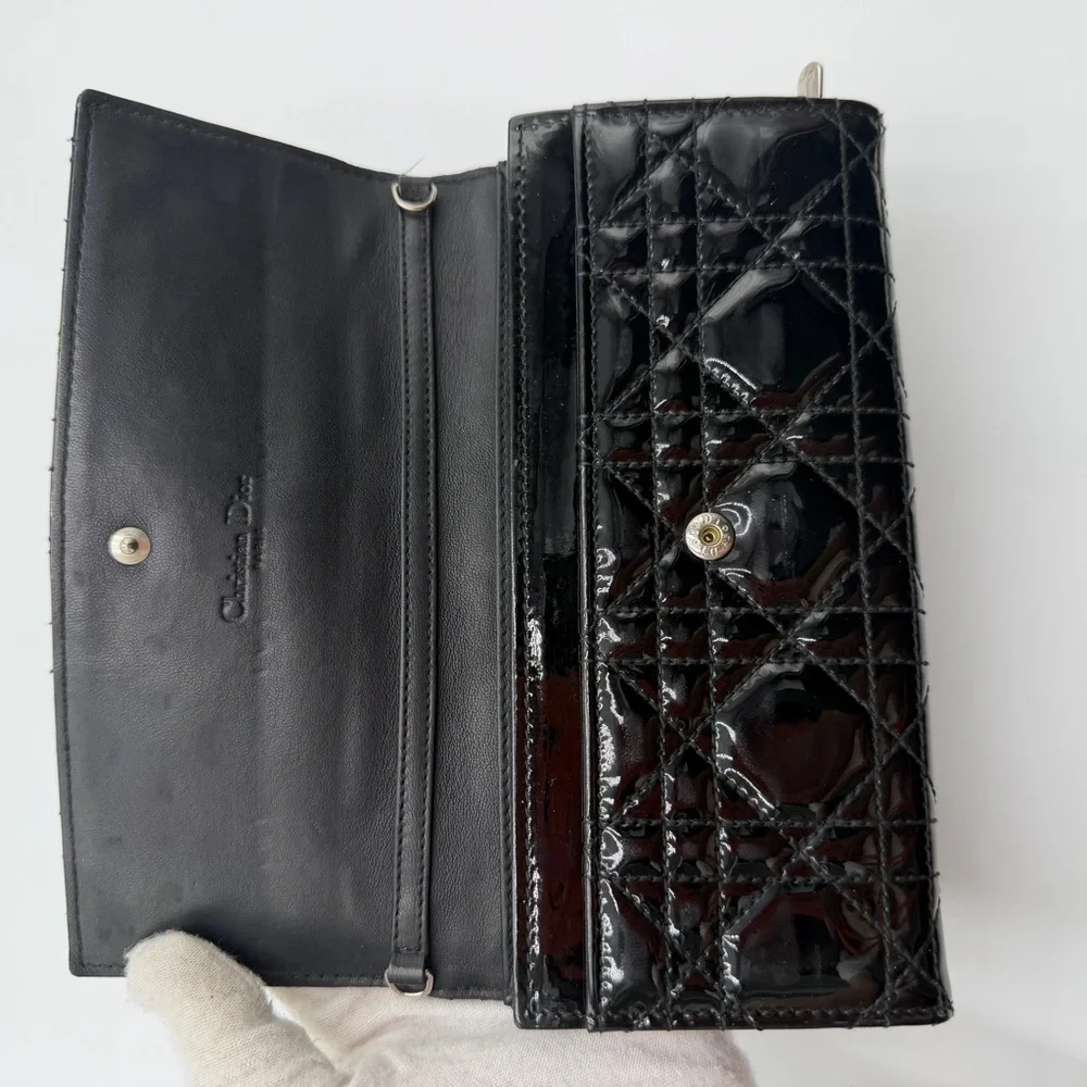 Christian Dior Black Quilted Patent Leather Women’s Wallet